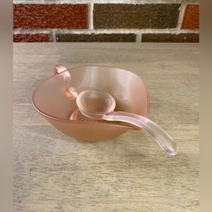 Vintage Pink‎ Depression Glass Frosted Mayonnaise Bowl With Condiment La…
